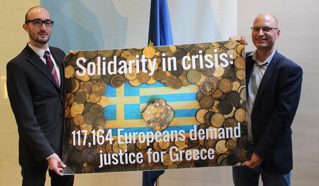 Positive Money Europe delivers petition to Eurogroup demanding return of ECB profits to Greece