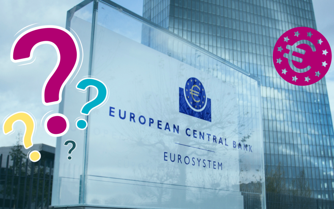 ecb building with question marks in background