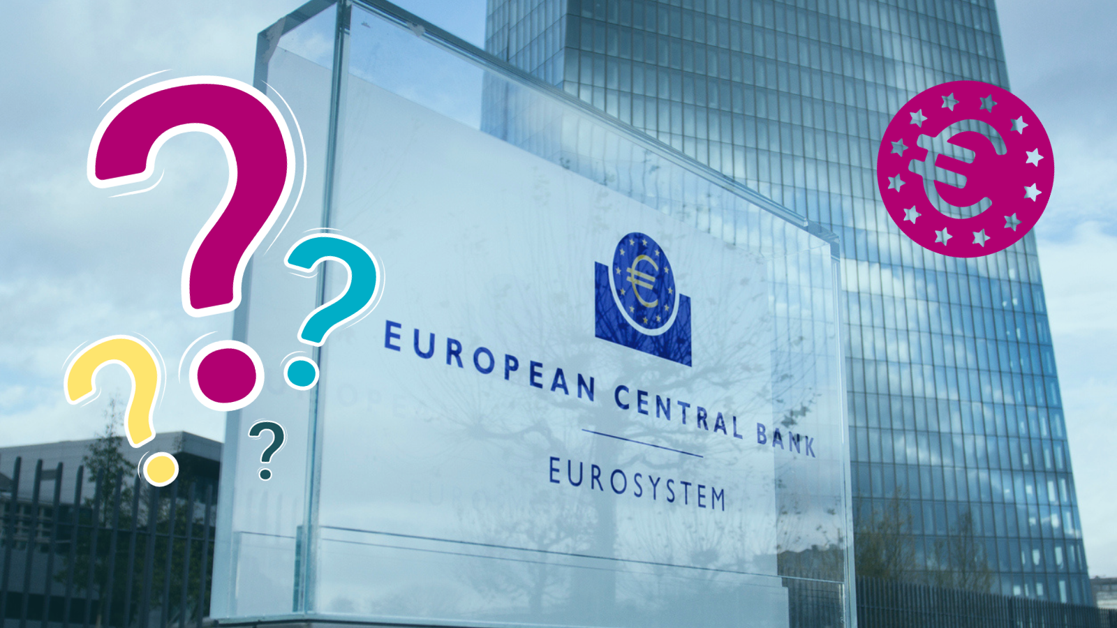 ecb building with question marks in background